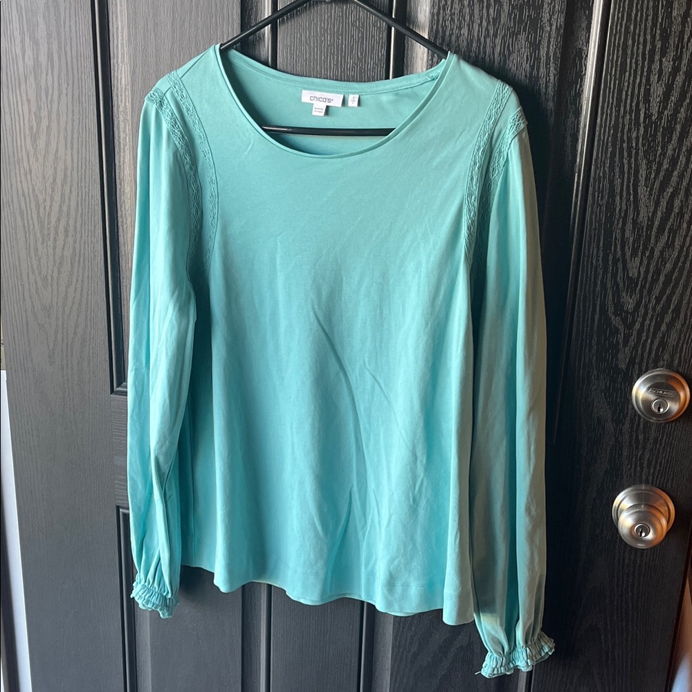 Chico's aqua/Teal Scoop Neck Long-Sleeve Top